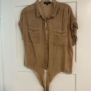 Tan Button-Up Shirt with Front Pockets